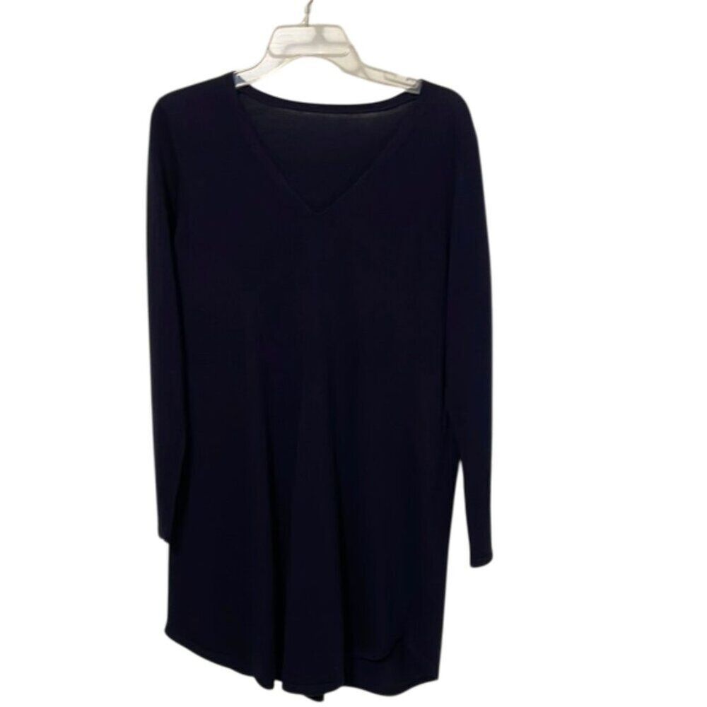 Eileen Fisher Black V-Neck Wool Sweater Dress Tunic Top Womens Size S / M?